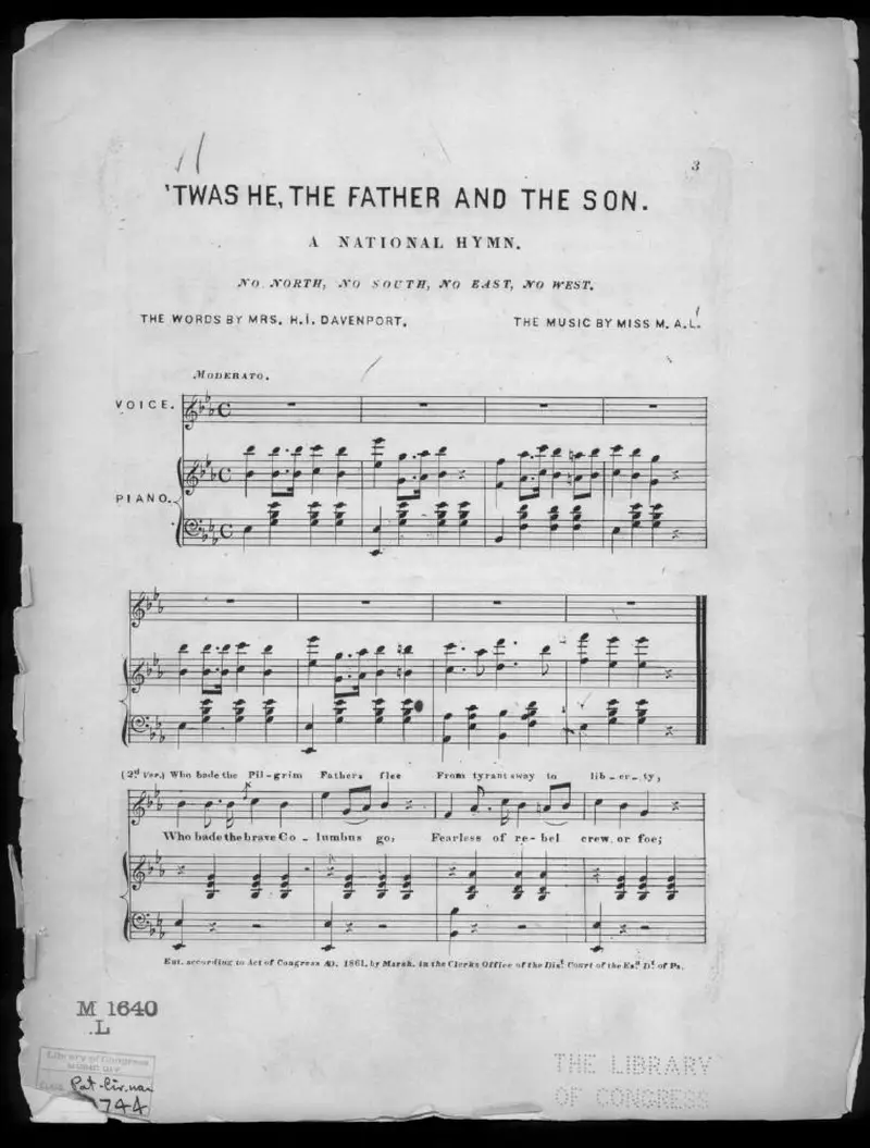 Первая страница нот «Twas he, the father and the son»