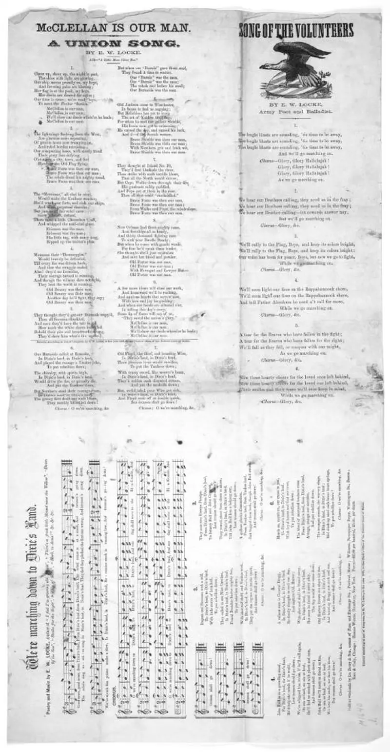 Первая страница нот «McClellan is our man; Песня of the volunteers; We're Маршing down to dixie's land»