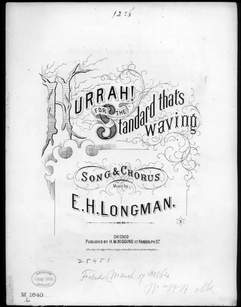 Первая страница нот «Hurrah! for the standard that's waving»