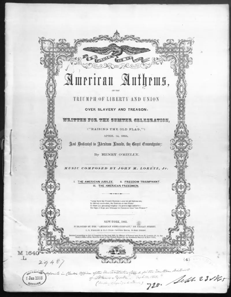 Первая страница нот «The American jubilee; Freedom triumphant;The American freedmen;»