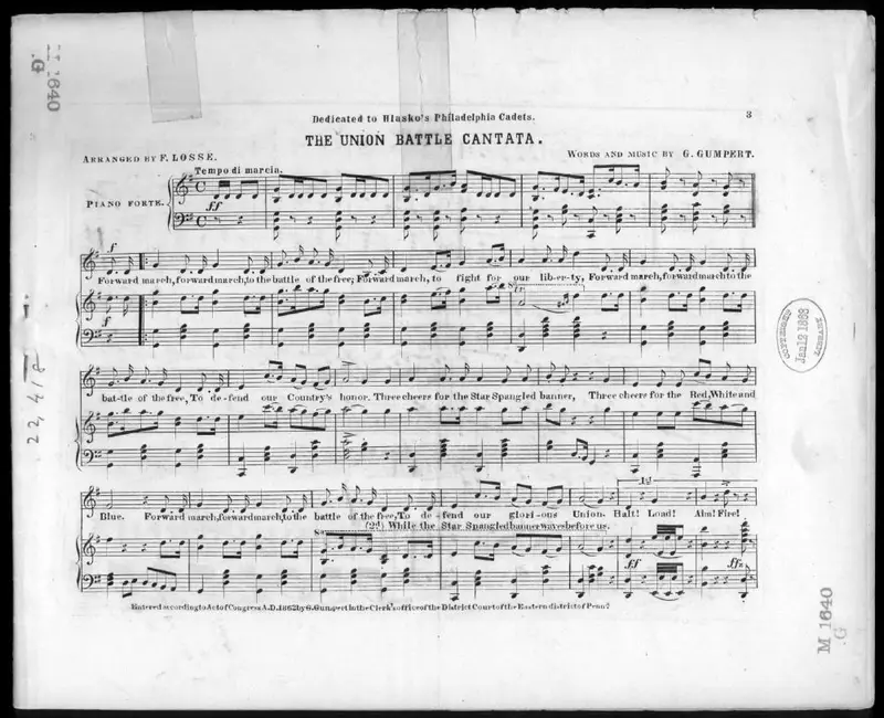 Первая страница нот «The Union battle cantata»