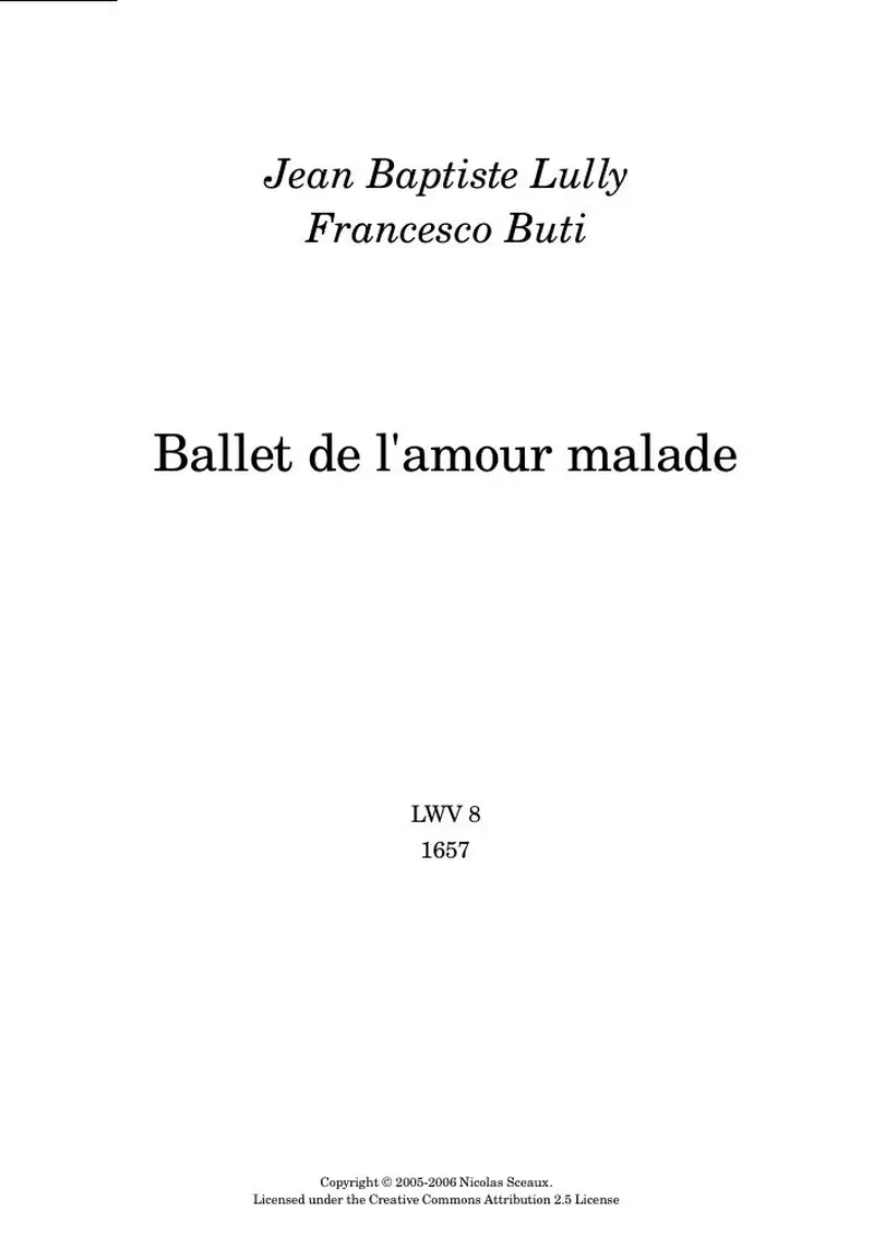 Первая страница нот «Ballet de l'amour malade (LWV08)»