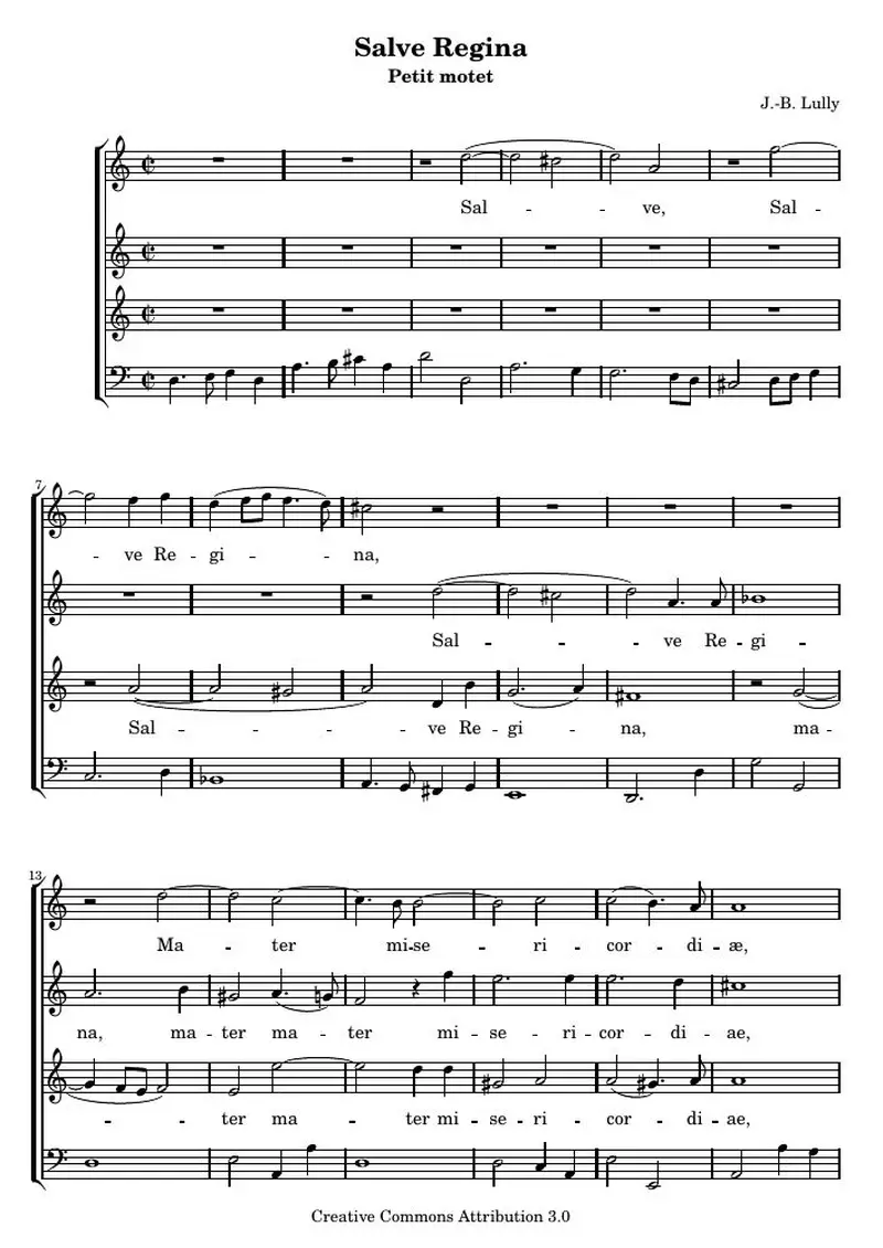 Первая страница нот «Salve Regina (LWV 77)»