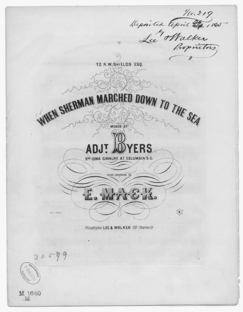 Первая страница нот «When Sherman Маршd down to the sea»