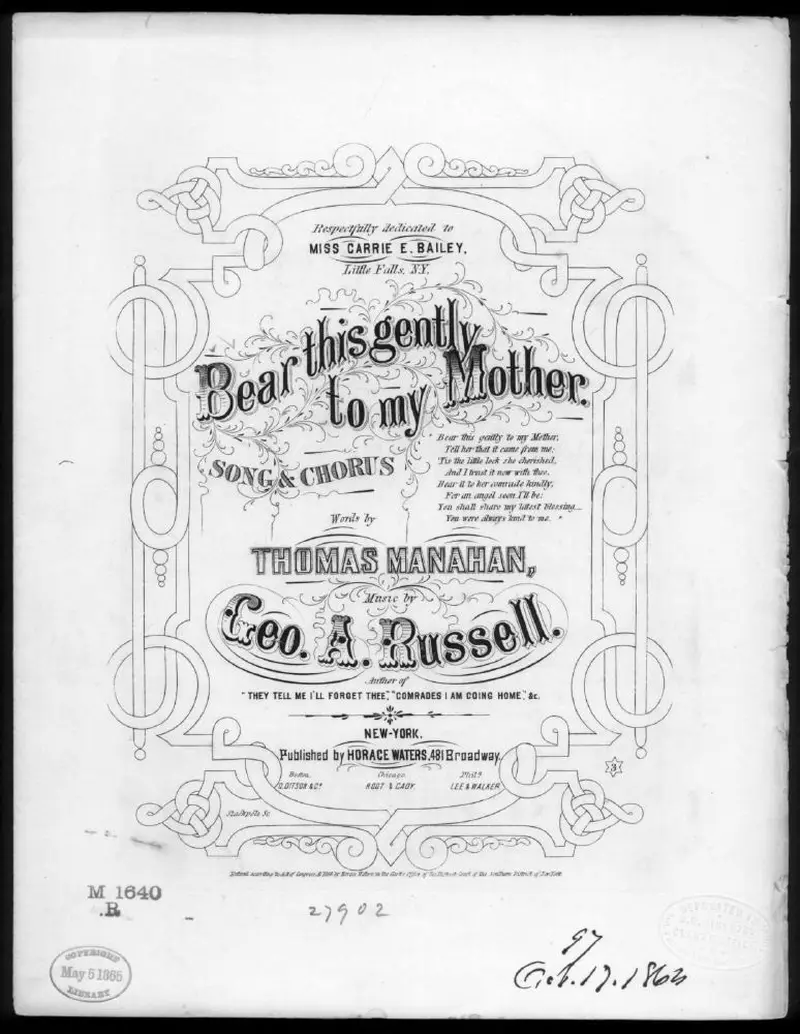 Первая страница нот «Bear this gently to my mother»