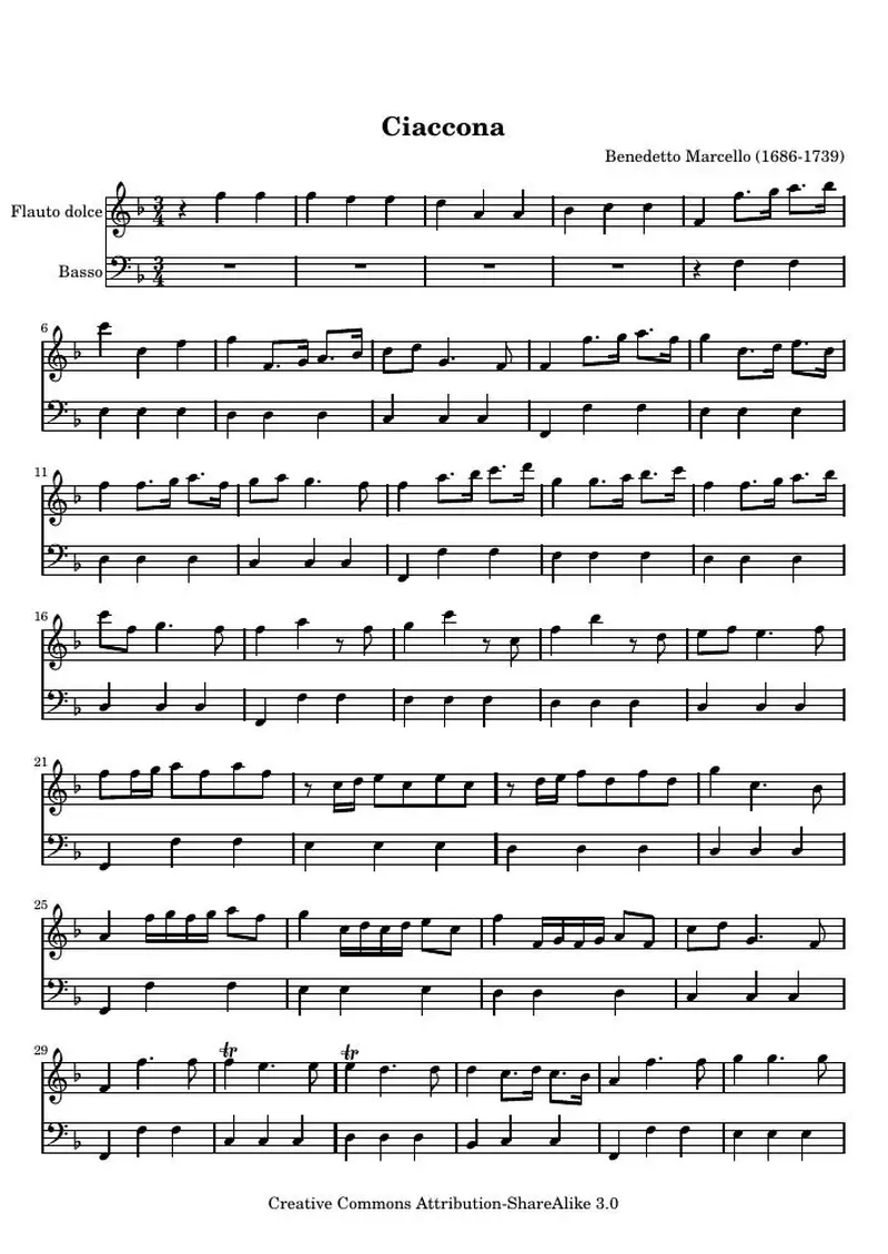 Первая страница нот «Ciaccona (соч. 2, № 13)»