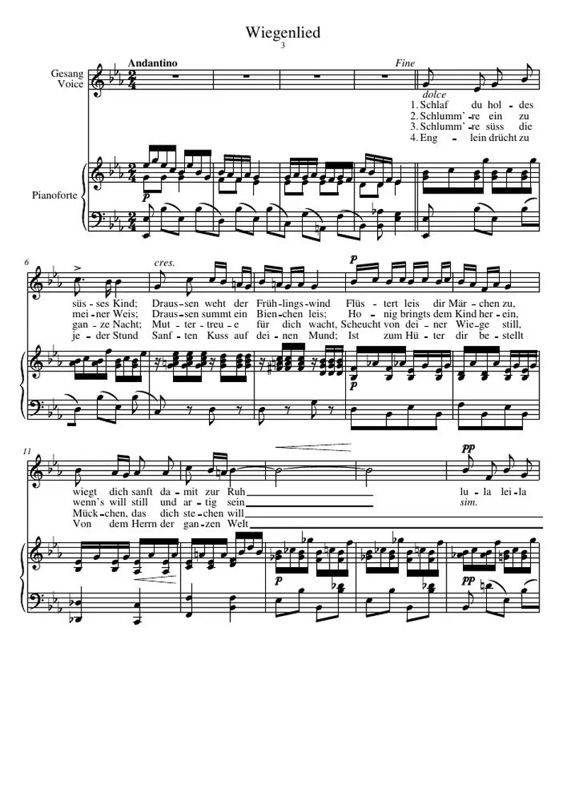 Первая страница нот «Wiegenlied»