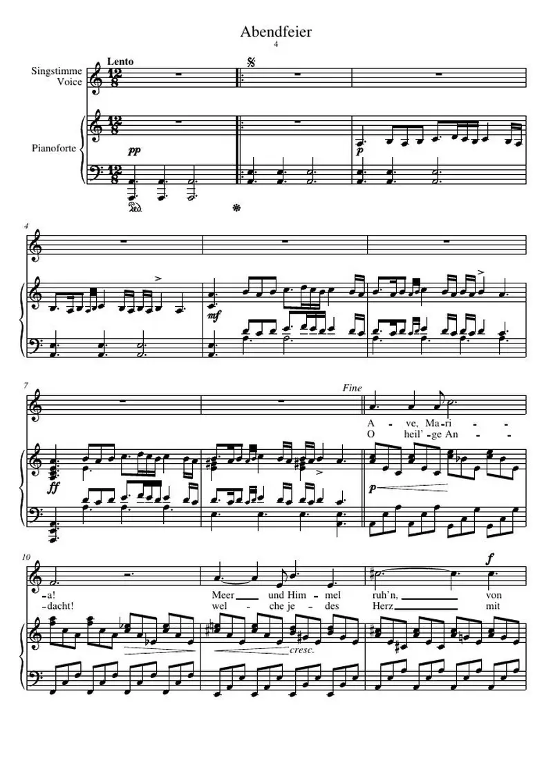 Первая страница нот «Abendfeier»