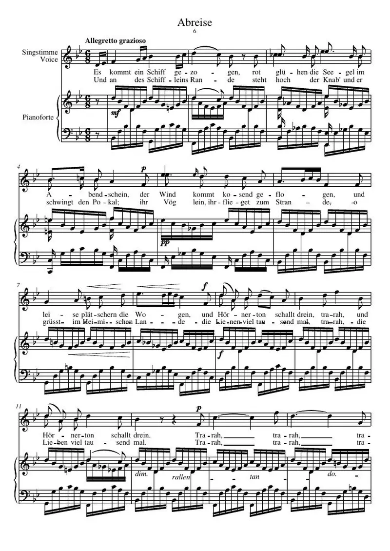 Первая страница нот «Abreise»
