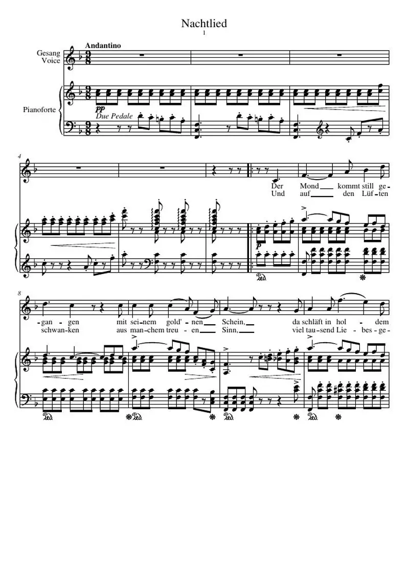 Первая страница нот «Nachtlied»