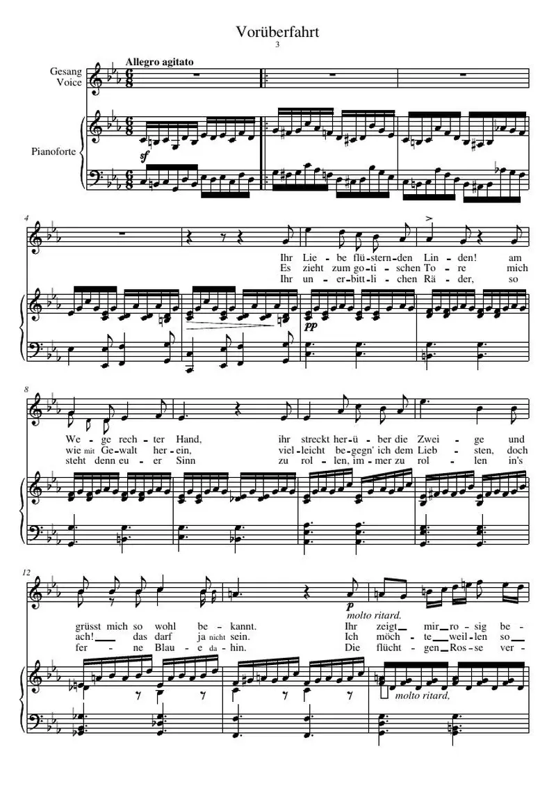 Первая страница нот «Vorüberfahrt»