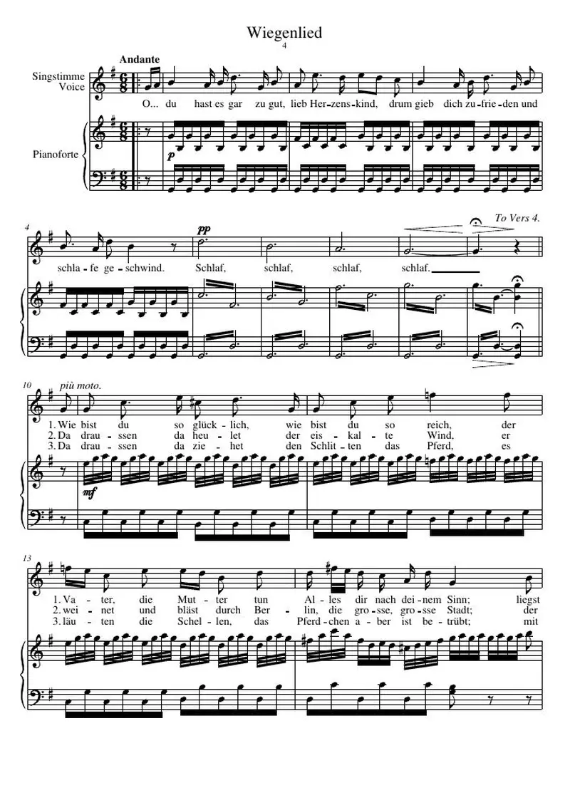 Первая страница нот «Wiegenlied»