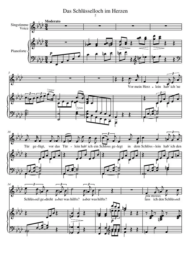 Первая страница нот «Das Schlüsselloch im Herzen»