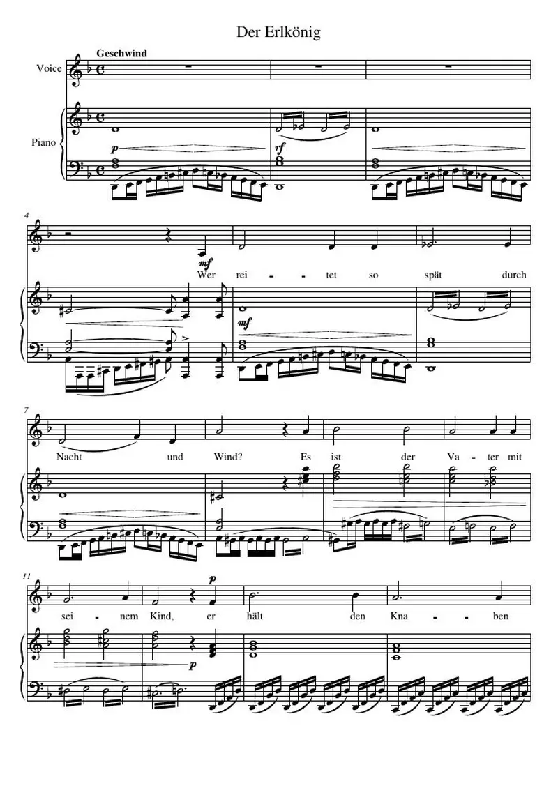 Первая страница нот «Der Erlkönig»