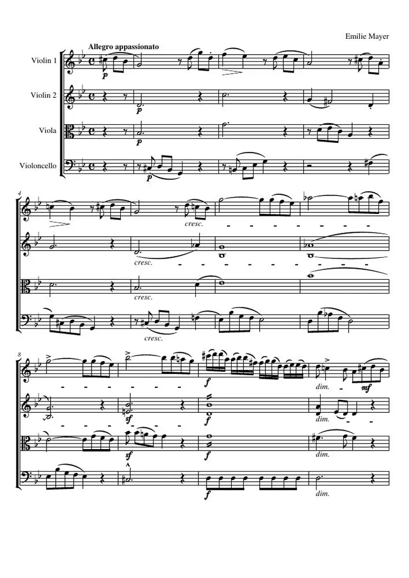 Первая страница нот «Струнный квартет G минор, соч.14: Allegro appassionato»