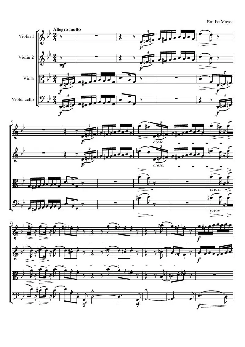 Первая страница нот «Струнный квартет G минор, соч.14: Finale. Allegro molto»