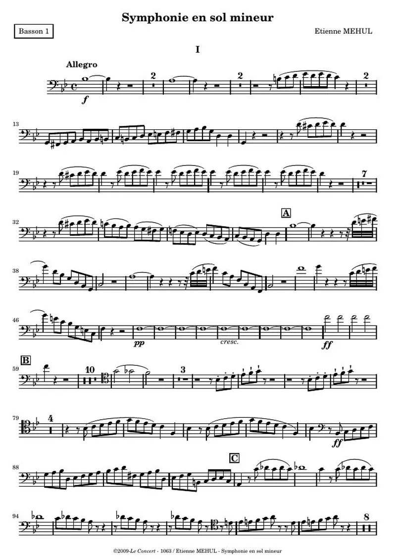 Первая страница нот «Symphonie en sol mineur — Basson1»