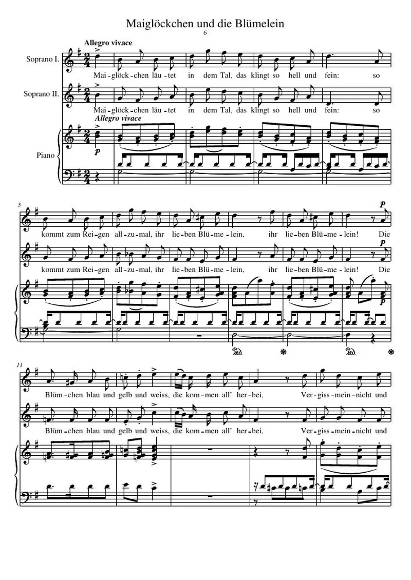 Первая страница нот «Maiglöckchen und die Blümelein»