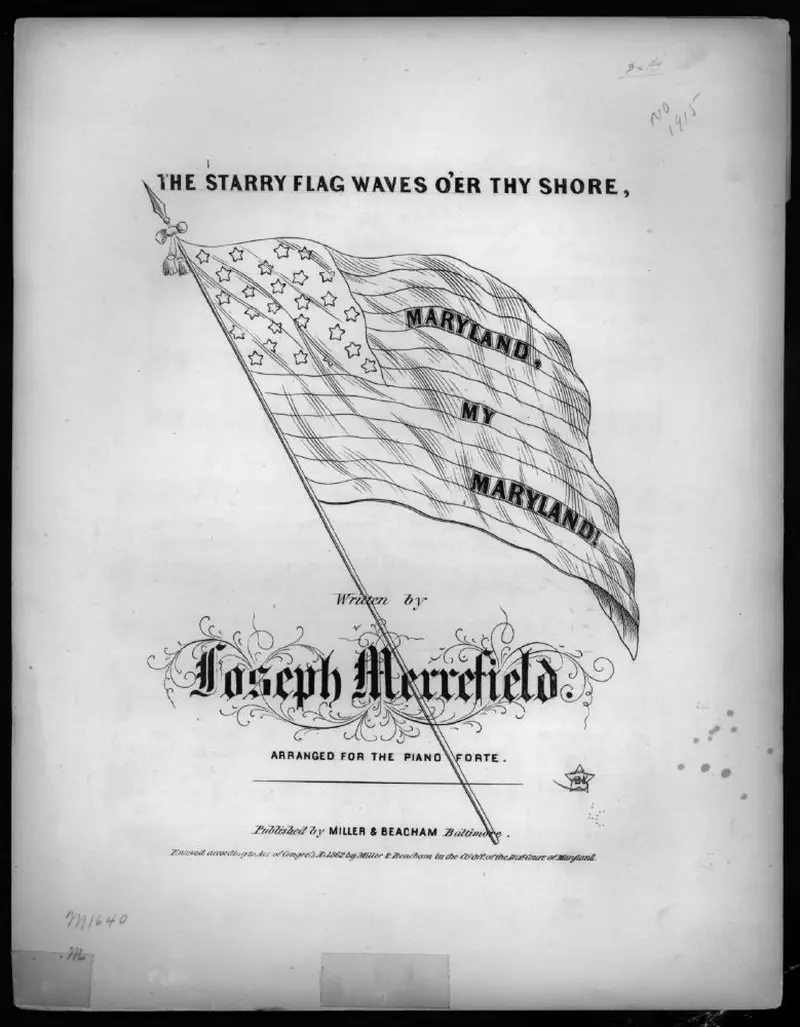 Первая страница нот «The Starry flag waves o'er thy shore, Maryland! my Maryland!»