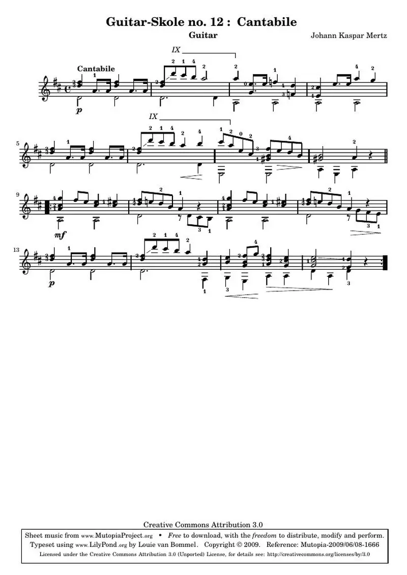 Первая страница нот «Guitar-Skole no. 12 : Cantabile»