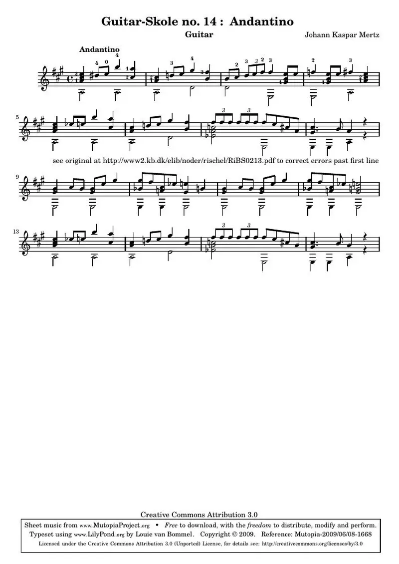 Первая страница нот «Guitar-Skole no. 14 : Andantino»