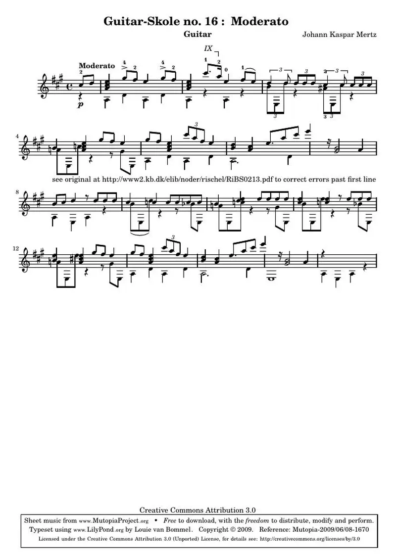 Первая страница нот «Guitar-Skole no. 16 : Moderato»