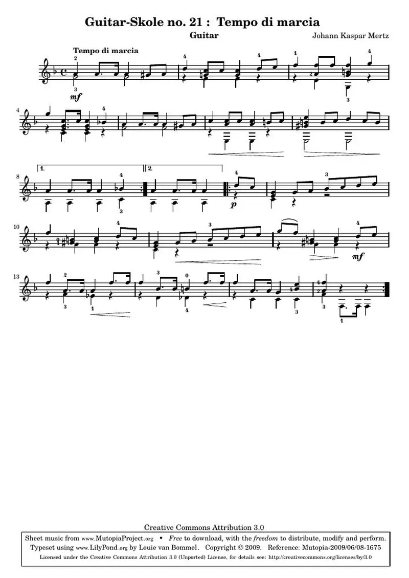 Первая страница нот «Guitar-Skole no. 21 : Tempo di marcia»