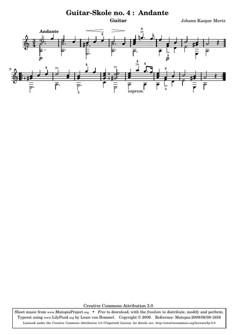 Первая страница нот «Guitar-Skole no. 4 : Andante»