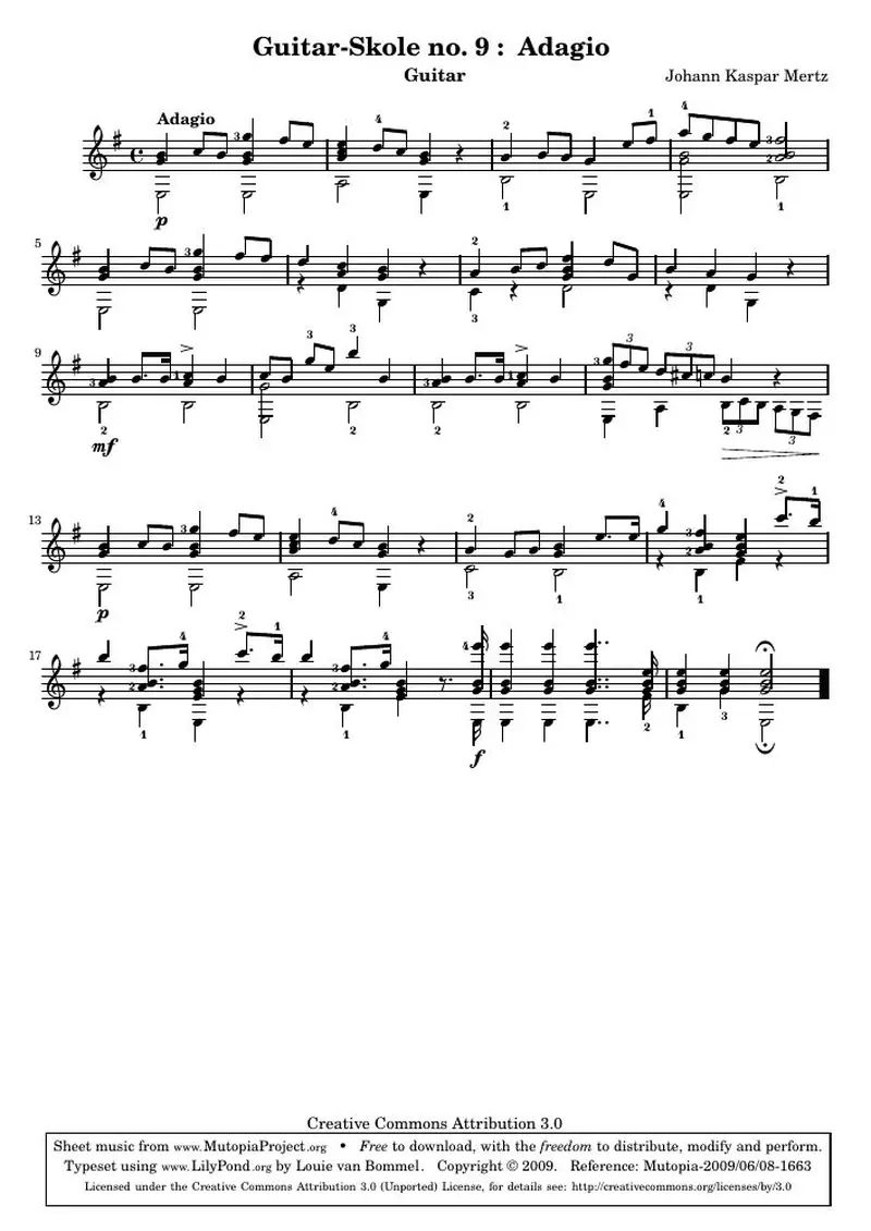 Первая страница нот «Guitar-Skole no. 9 : Adagio»