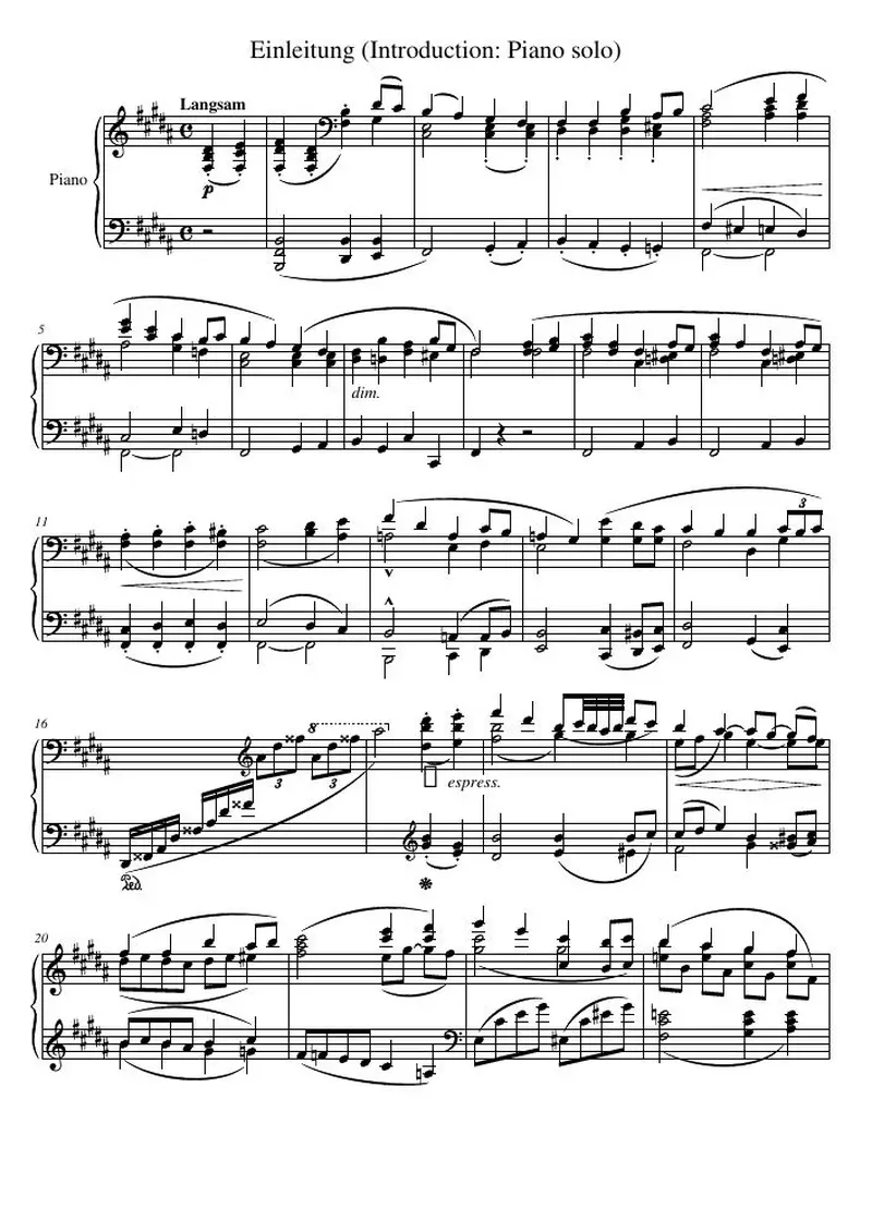 Первая страница нот «Einleitung (Introduction: Piano solo)»