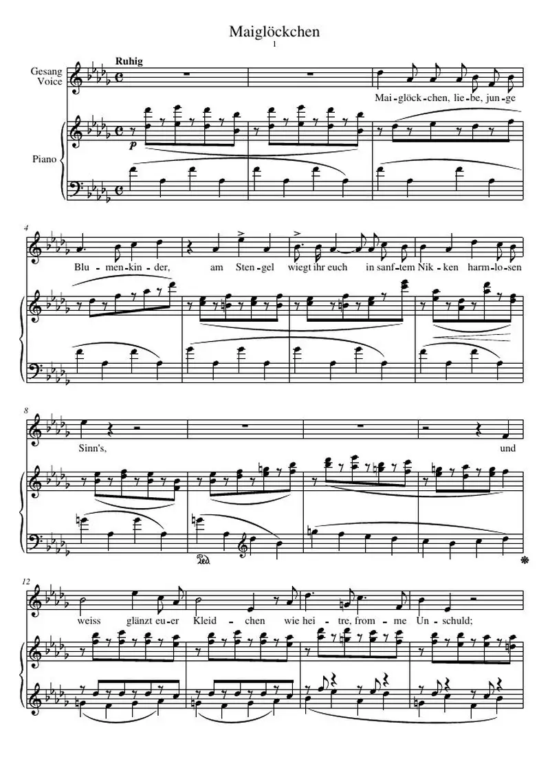Первая страница нот «Maiglöckchen»