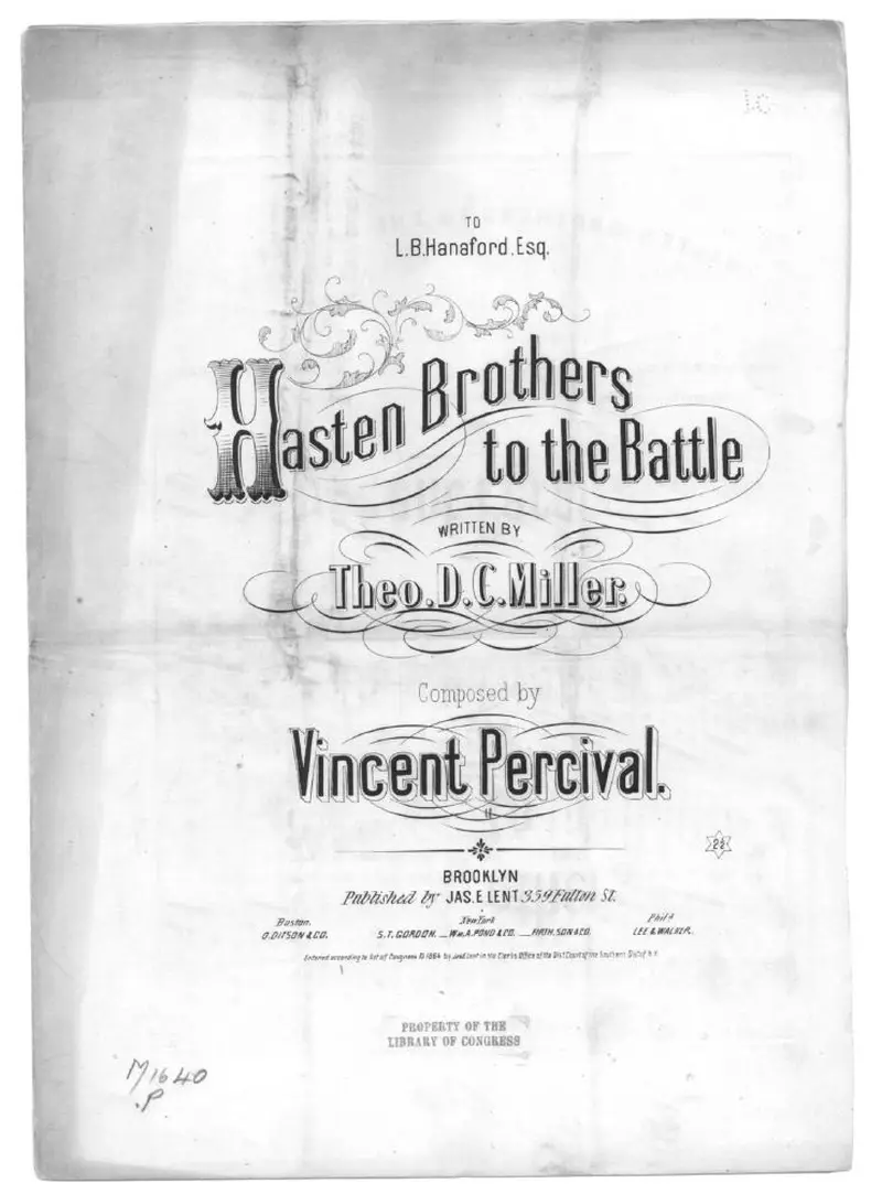 Первая страница нот «Hasten brothers to the battle»