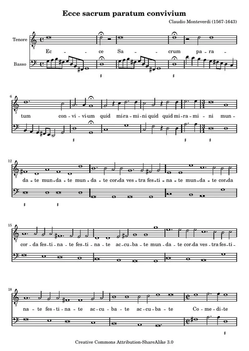 Первая страница нот «Ecce sacrum paratum convivium (SV 299)»