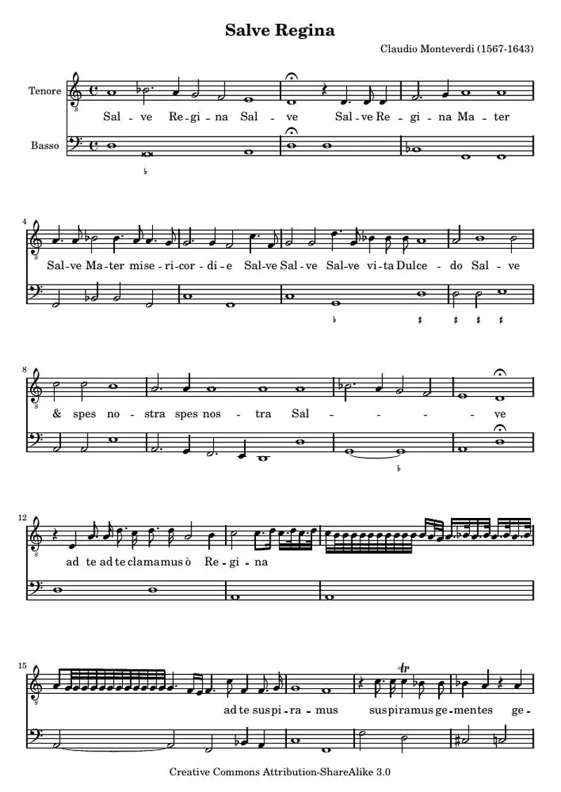 Первая страница нот «Salve Regina (SV 327)»