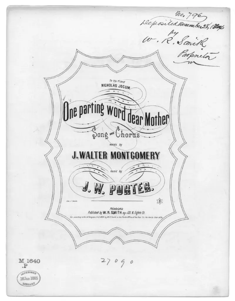 Первая страница нот «One parting word dear mother»