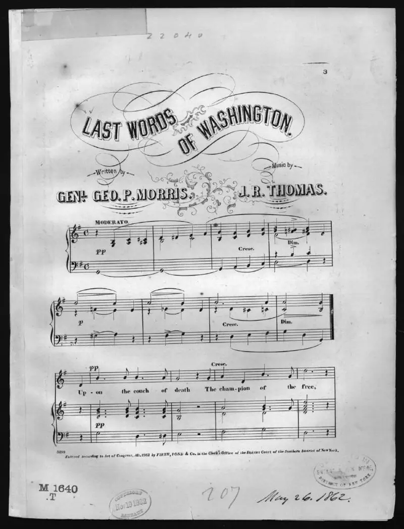 Первая страница нот «Last words of Washington»