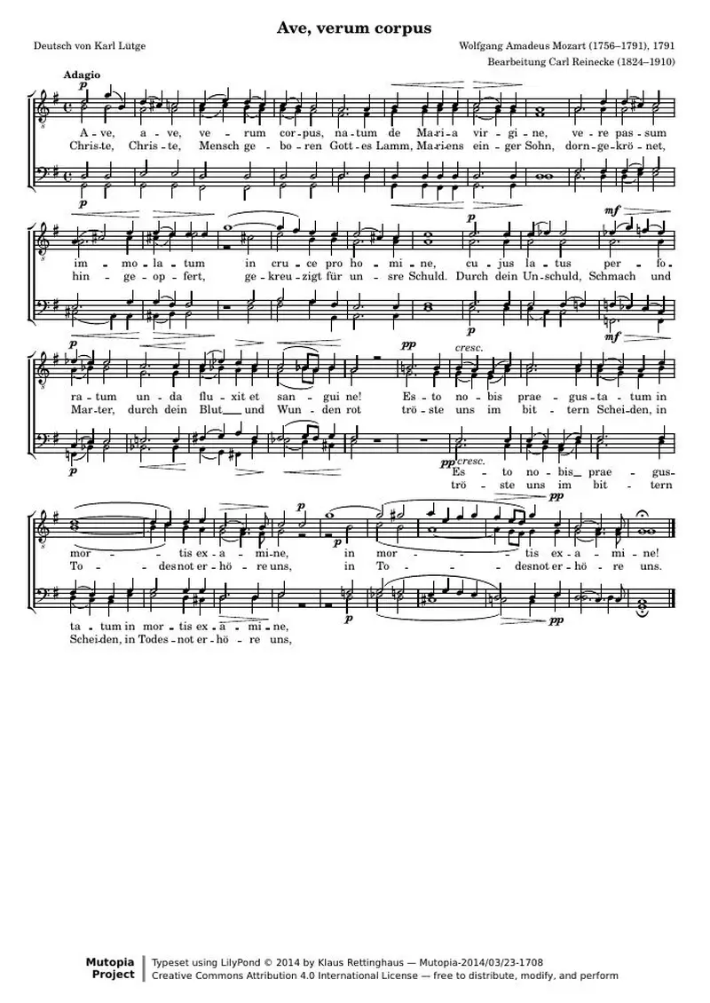 Первая страница нот «Ave, verum corpus»