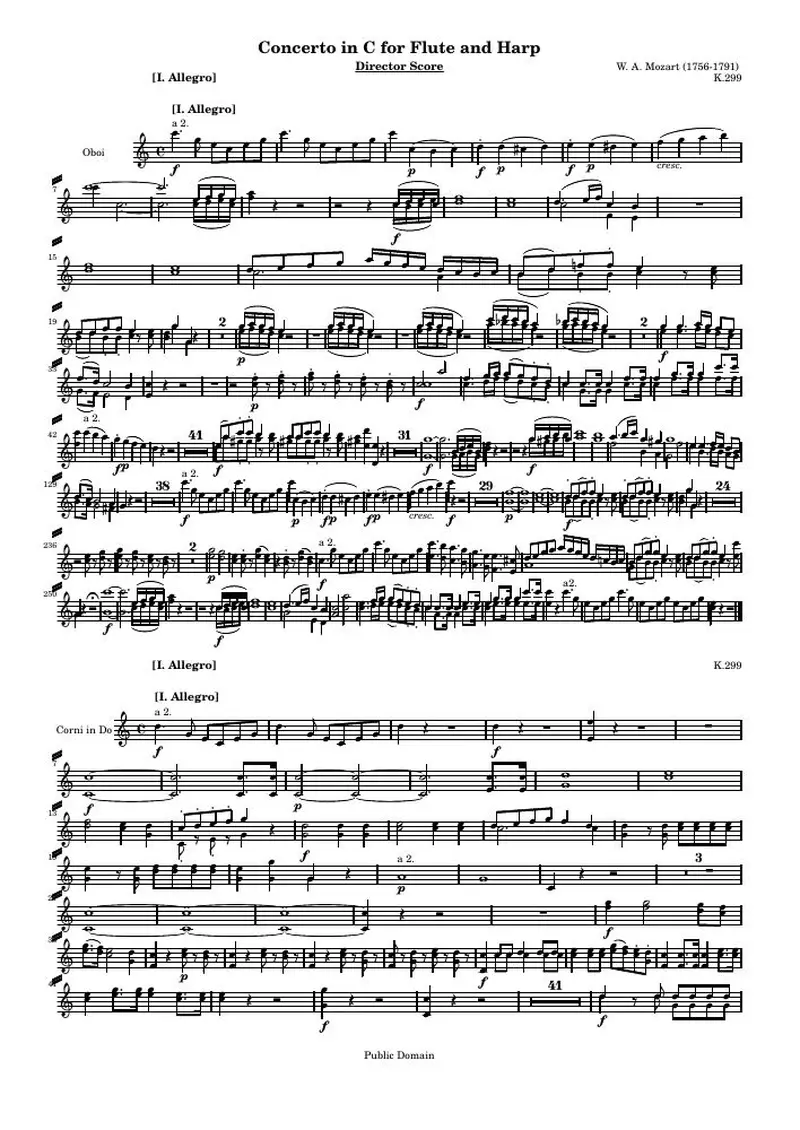 Первая страница нот «Концерт C for Flute and Harp (K.299) — DirectorScore»
