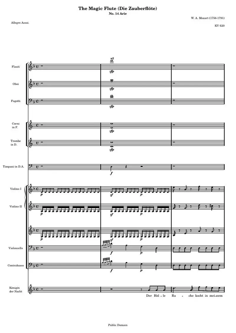 Первая страница нот «Die Zauberflöte (The Magic Flute) - № 14 Arie (KV 620) — MF14-ArieScore»