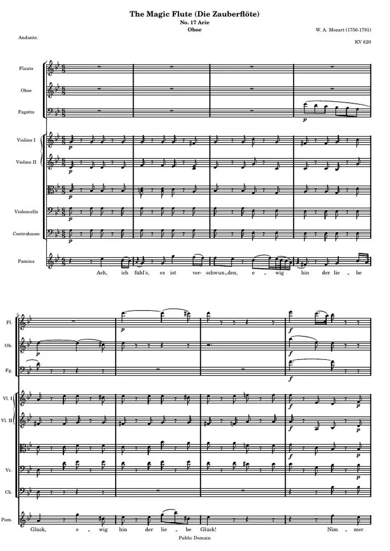 Первая страница нот «Die Zauberflöte (The Magic Flute) - № 17 Arie (KV 620) — MF17-ArieScore»