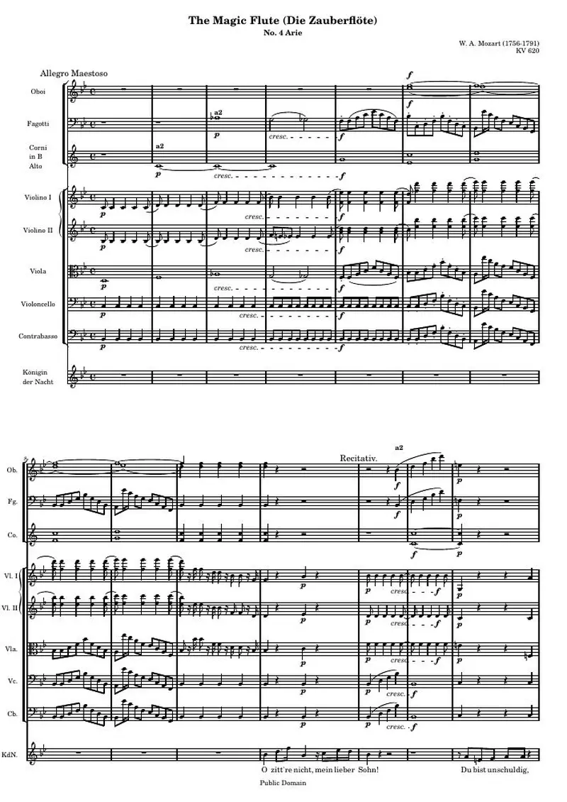 Первая страница нот «Die Zauberflöte (The Magic Flute) - № 4 Arie (KV 620) — MF4-ArieScore»
