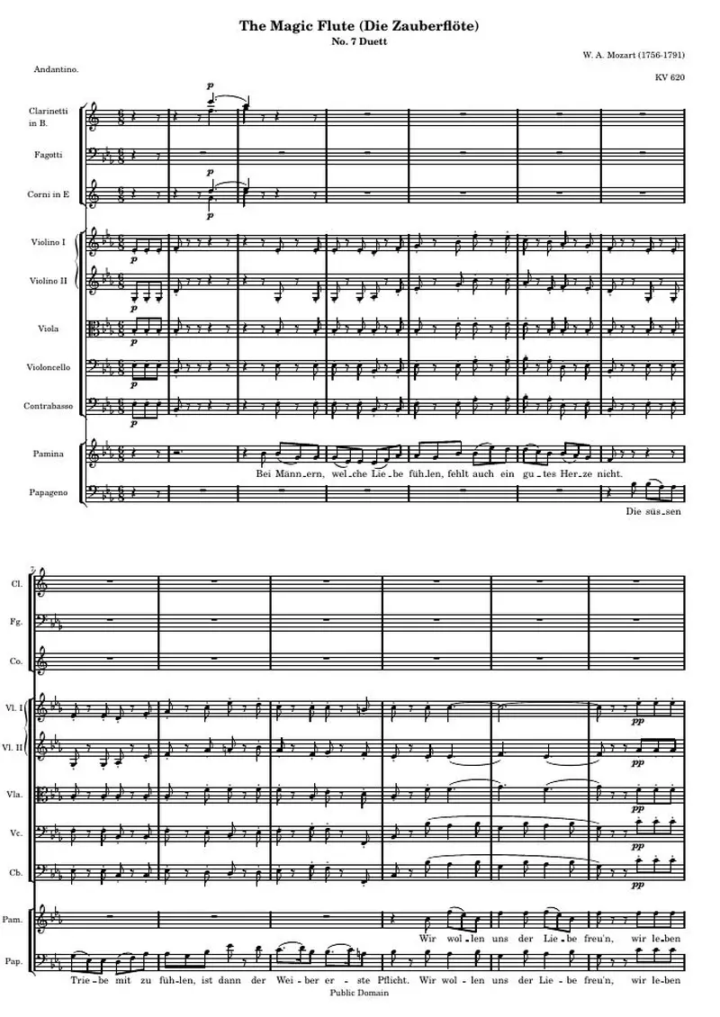 Первая страница нот «Die Zauberflöte (The Magic Flute) - № 7 Duett (KV 620) — MF7-DuettScore»