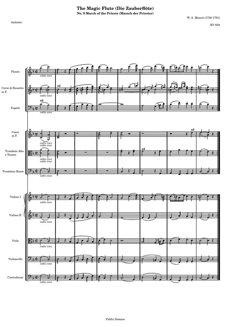 Первая страница нот «Die Zauberflöte (The Magic Flute) - № 9 Марш der Priester (KV 620) — MF9-МаршScore»