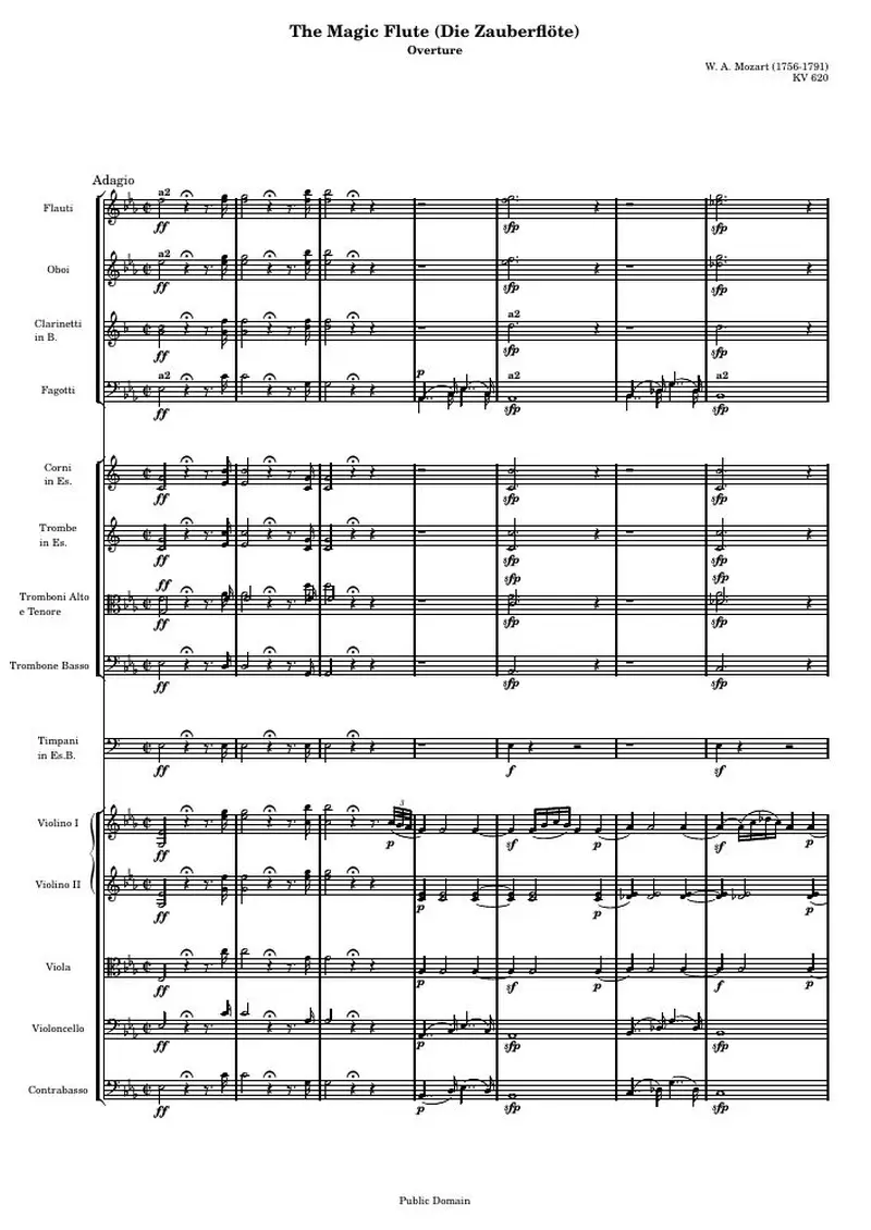 Первая страница нот «Die Zauberflöte (The Magic Flute) - Ouverture (KV 620) — MFO-Score»