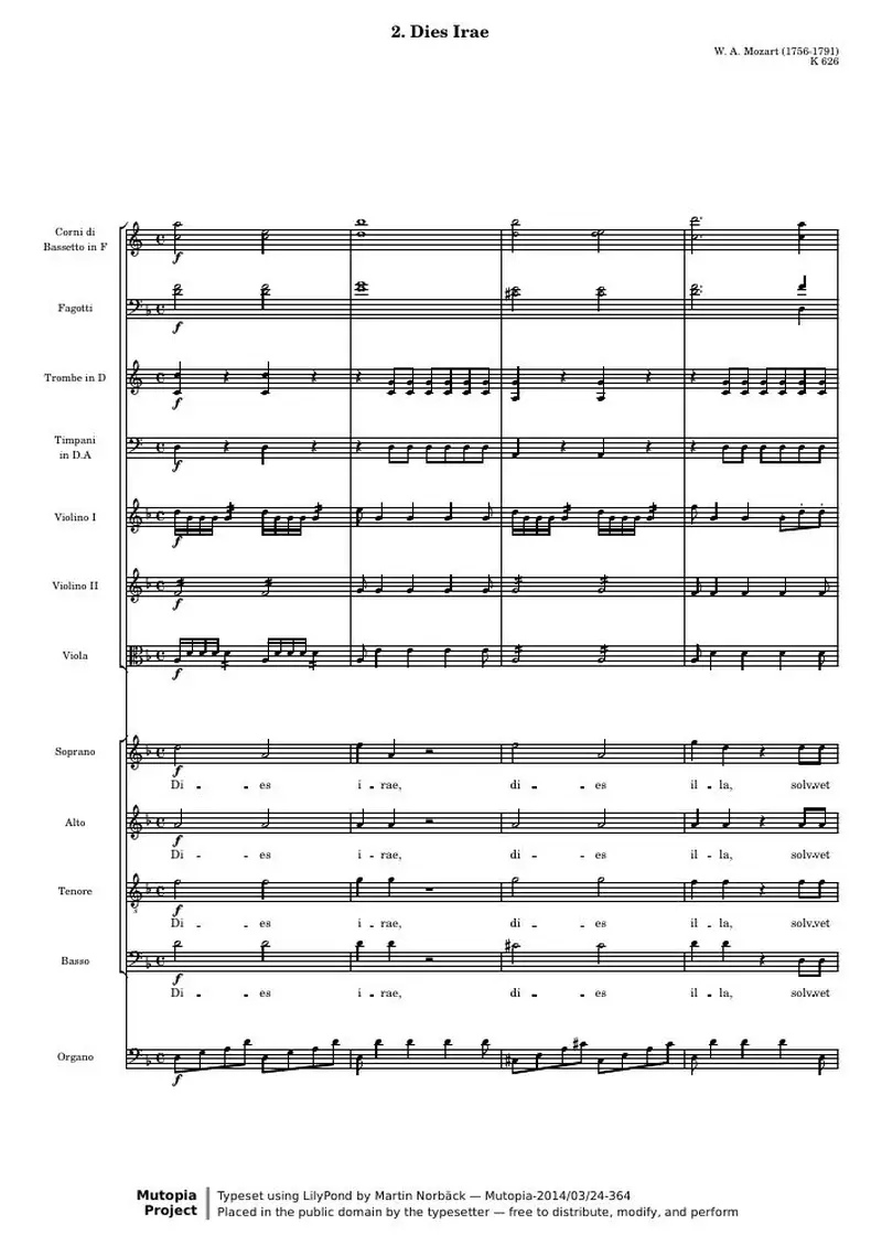 Первая страница нот «Dies Irae»