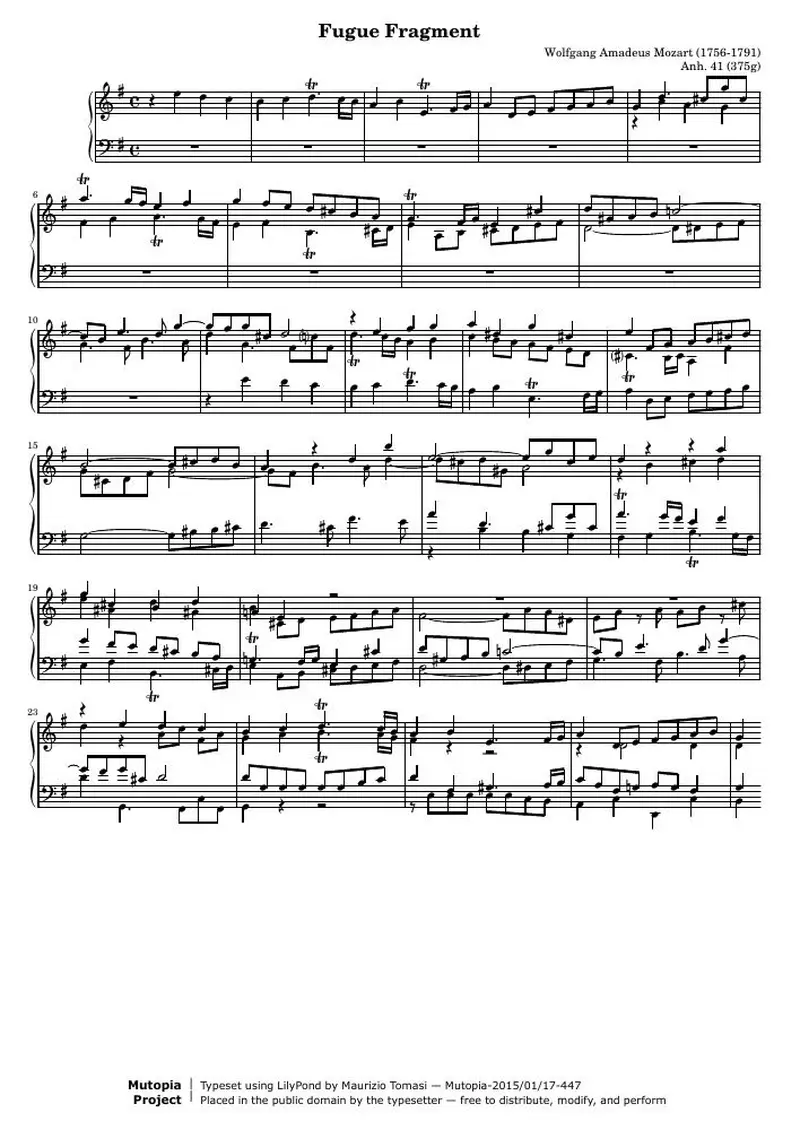Первая страница нот «Фуга fragment Anh. 41 (375g)»