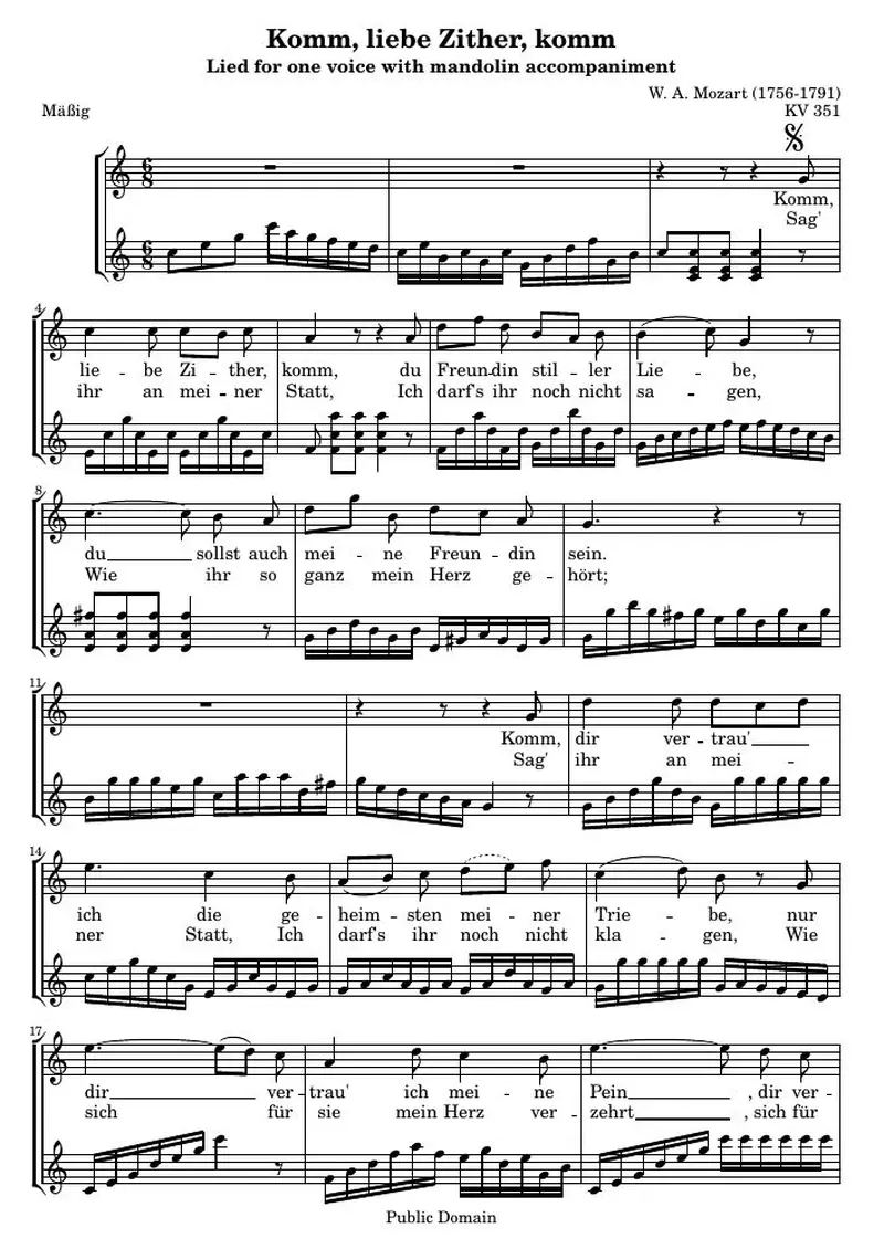 Первая страница нот «Komm, liebe Zither, komm»