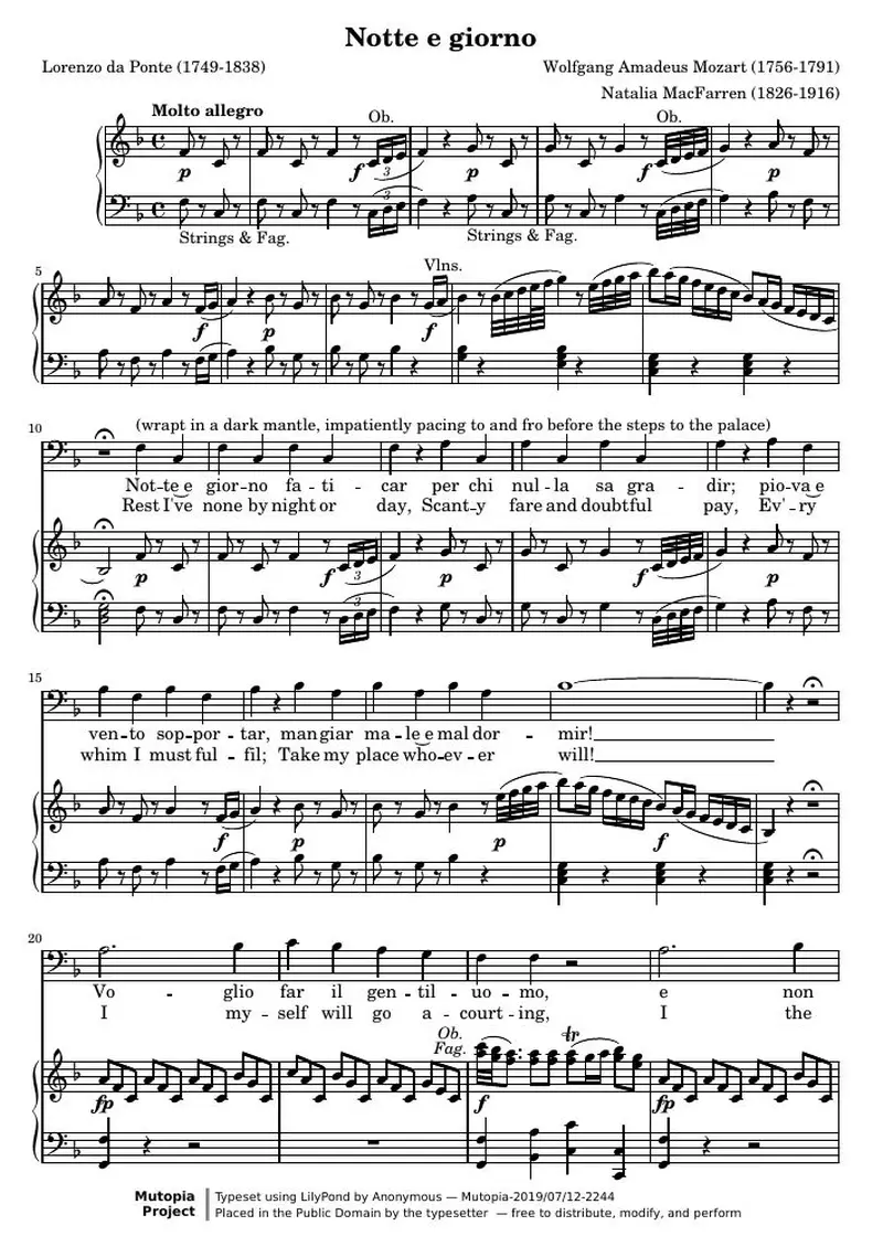 Первая страница нот «Notte e giorno (Don Giovanni)»