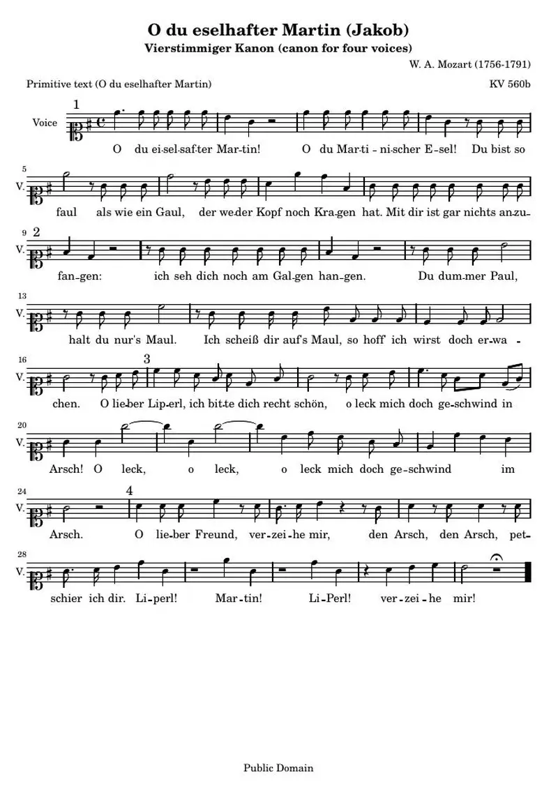 Первая страница нот «O du eselhafter Martin (Jakob)»