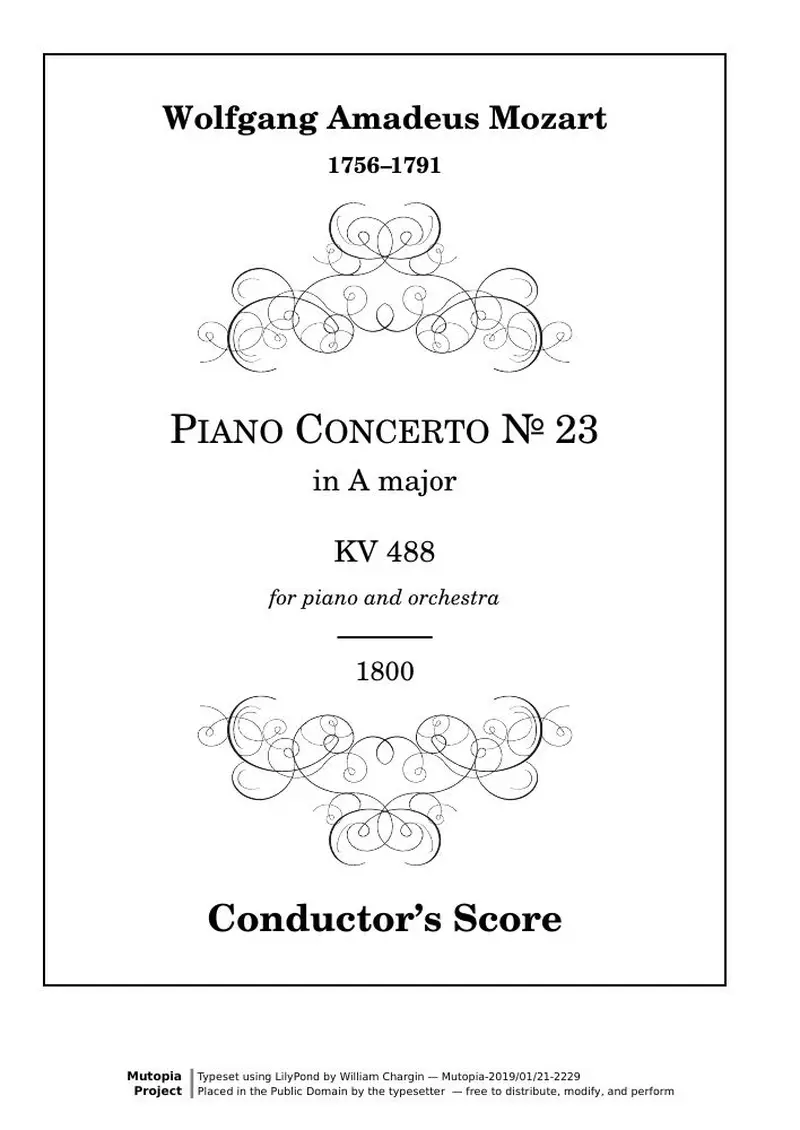 Первая страница нот «Piano Концерт № 23 (KV 488) — Mozart-KV488»